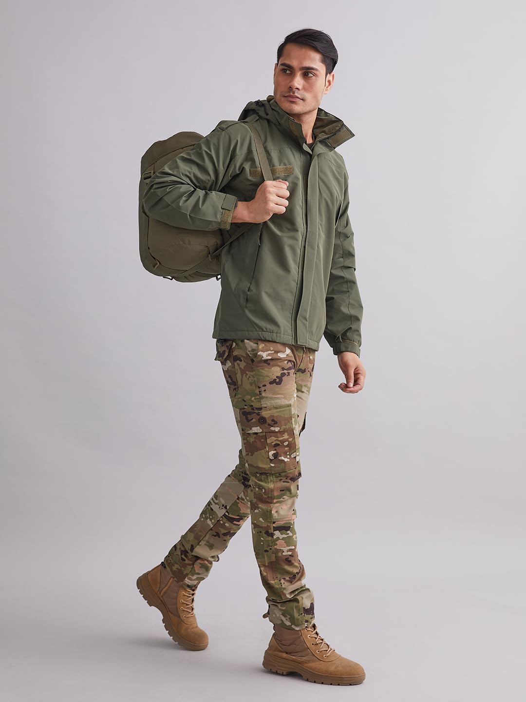 MOUNTMILLER Men's Solid Military Airshell Hooded Tactical Wind Jacket | Water-Repellent, Multi-Pocket, Abrasion-Resistant - Perfect for Outdoor Activities, Hiking, and Trekking