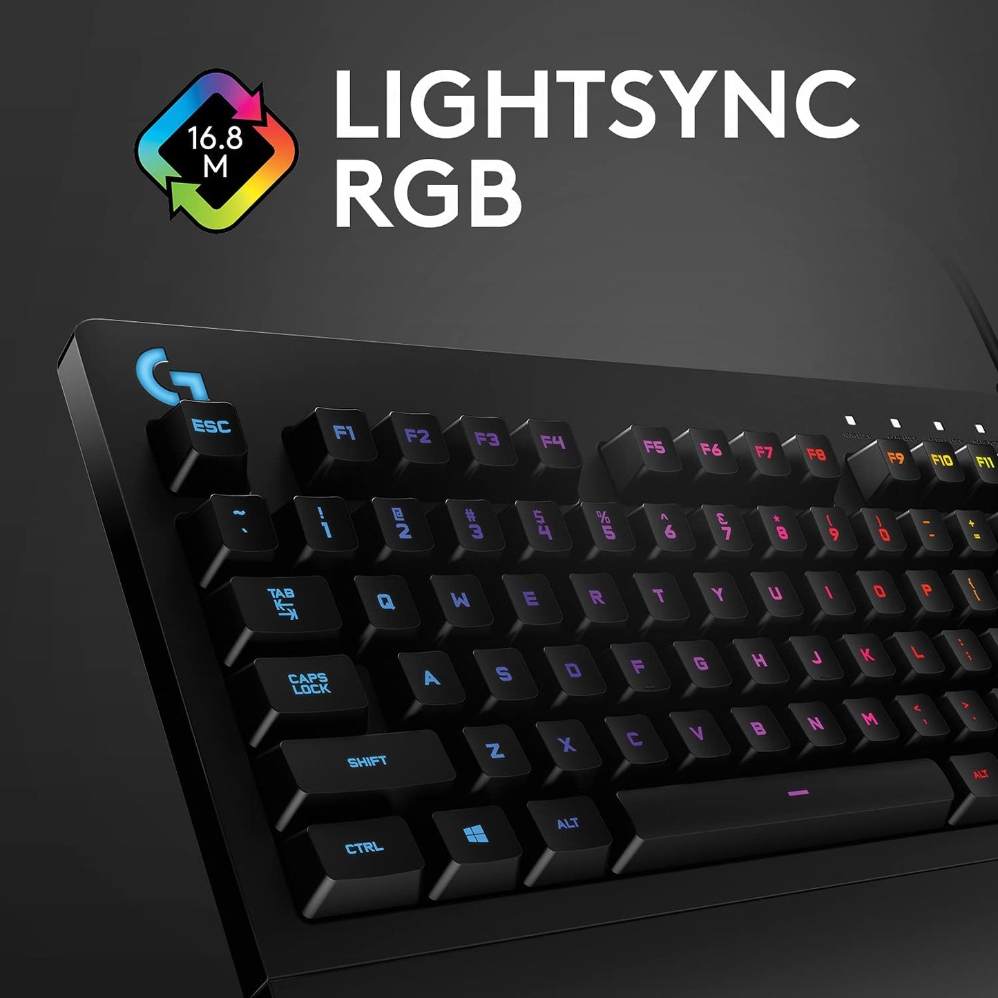 Logitech G213 Prodigy USB Gaming Keyboard, LIGHTSYNC RGB Backlit Keys, Spill-Resistant, Customizable Keys, Dedicated Multi-Media Keys - Black