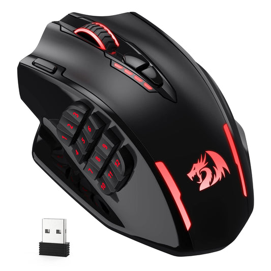 Redragon M913 Impact Elite Wireless Gaming Mouse, 16000 DPI Wired/Wireless RGB Gamer Mouse with 16 Programmable Buttons, 45 Hr Battery and Pro Optical Sensor, 12 Side Buttons MMO Mouse