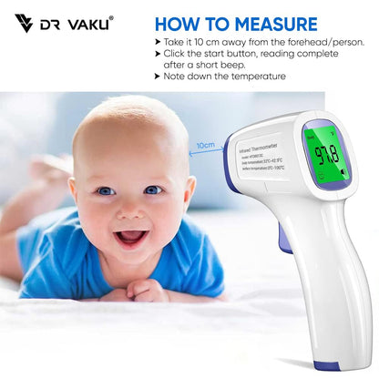 DR VAKU® Swadesi Non-Contact Infrared Digital Temperature Gun, Resolution Infrared Thermometer, Multi-Purpose, Wide Range, Non-Contact [With Free Battery] - White