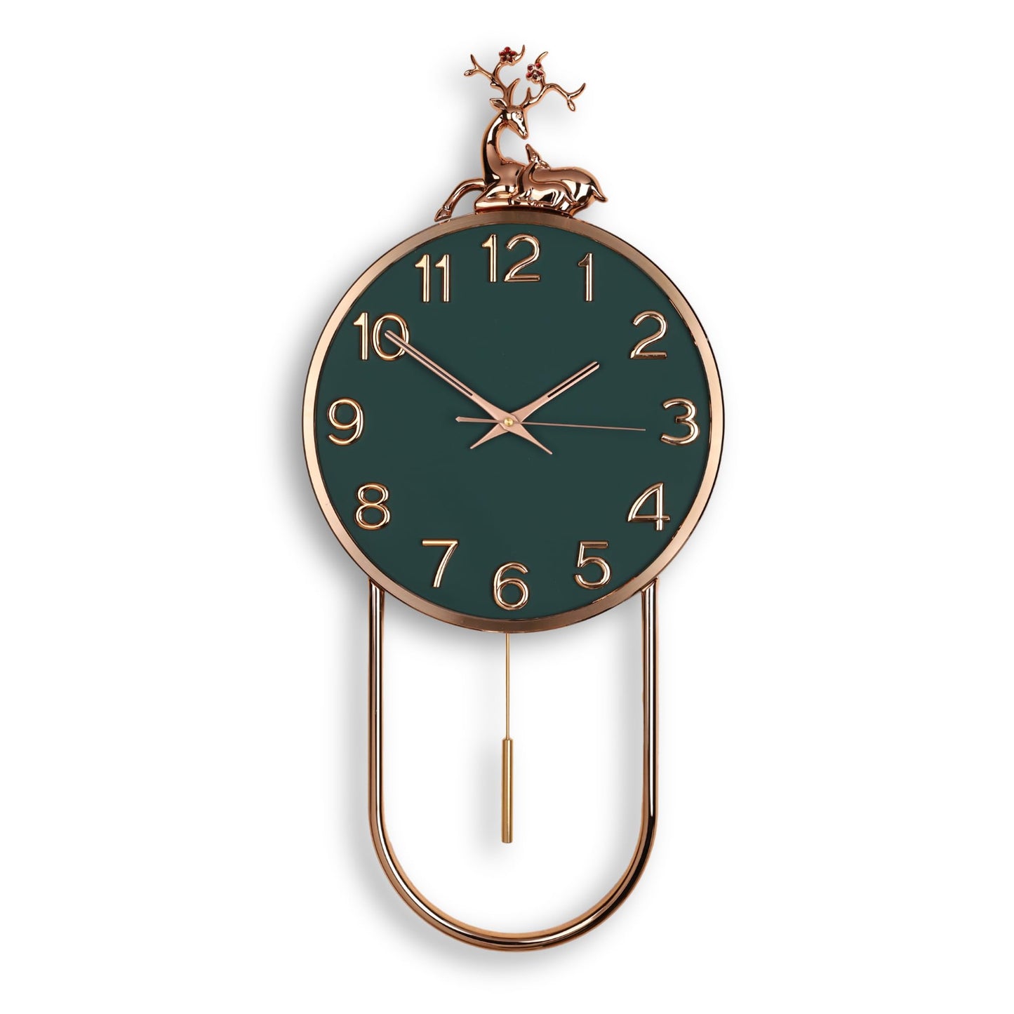 Amazon Brand - Umi Silent Stylish Latest Decorative Home Decor Designer Reindeer Pendulum Wall Clock lolak Big Wall Clock for Living Room Bedroom Home Wall Decoration Gift (36 x 77 cm) UC3432 (Green)