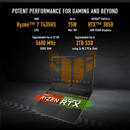 ASUS TUF Gaming A15, Ryzen 7 7435HS, 15.6-inch (39.62 cm) FHD 144Hz, Gaming Laptop (16GB RAM/512GB SSD/NVIDIA GeForce RTX 3050/Windows 11/48WHr/Graphite Black/2.3 Kg), FA506NCR-HN054W