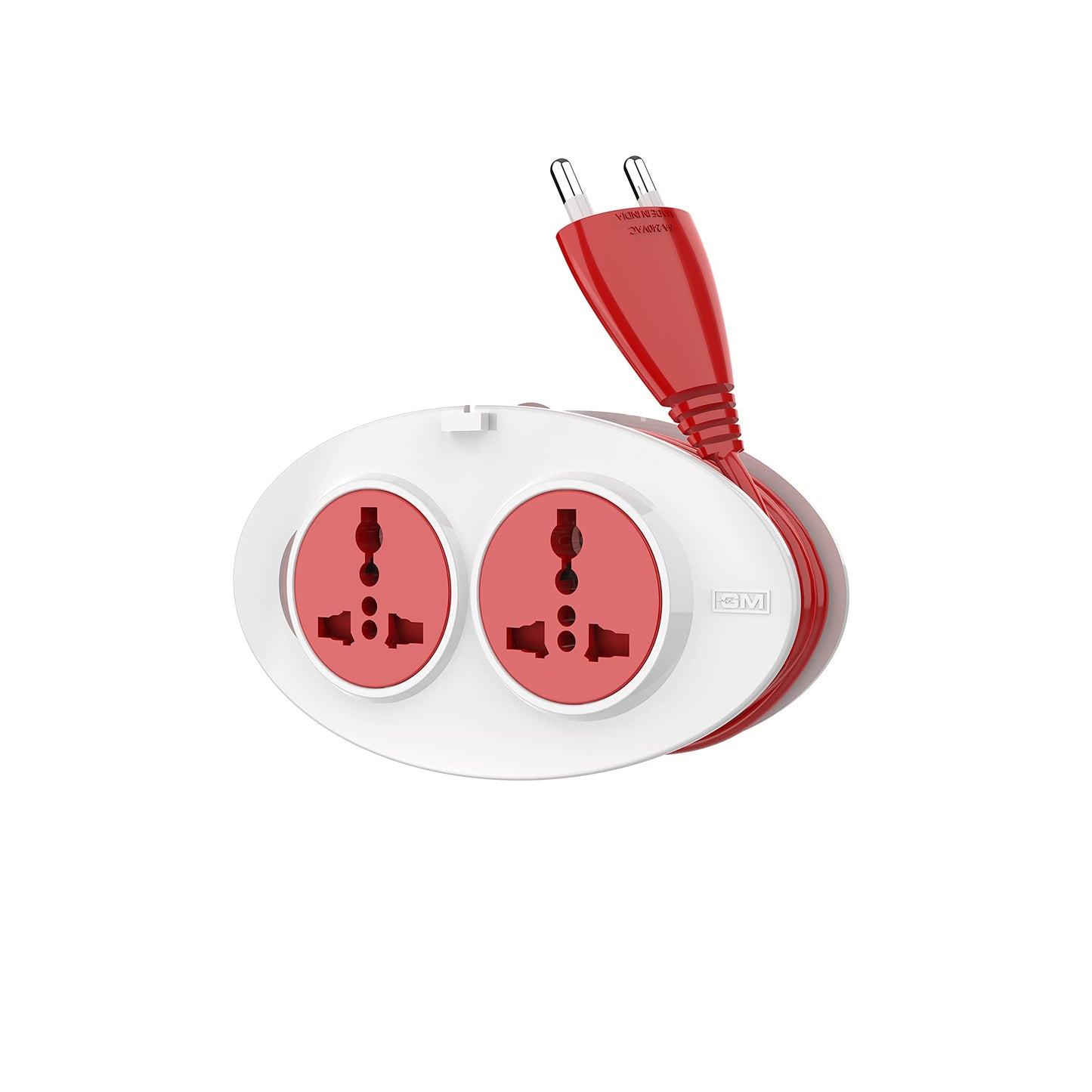 GM 3206 G-On Mini 2 Pin Extension Cord 2.5 Mtr. with Indicator, Safety Shutter & 2 International Sockets