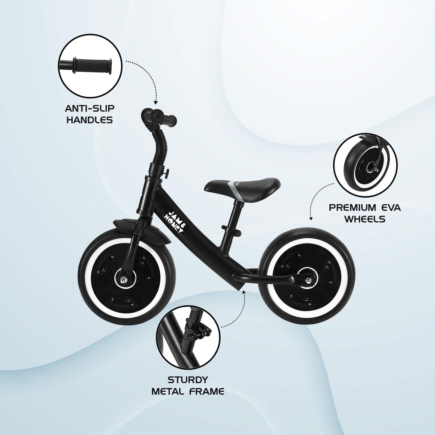 Amazon Brand - Jam & Honey Kids Lightweight Pedal Free Balance Cycle | Safe, Durable, and Made in India | Suitable for Girls and Boys 2-4 Years | BIS Certified (Black)