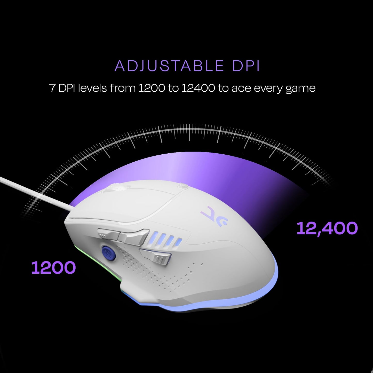 Kreo Hawk Gaming Mouse with Programmable Buttons & RGB Lighting | Top Pixart Sensor | Adjustable DPI with 1.5m Long Braided Cable and Optical Sensor | Lightweight & Durable (White)