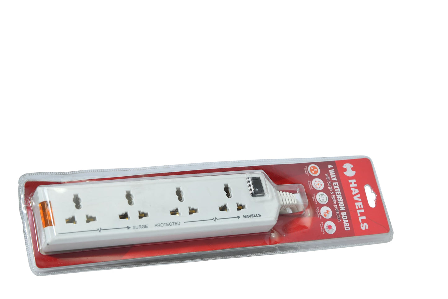 Havells 240V 6A Four-Way 1440W Extension Board With wire (White)- 1.5 Metre ( Surge and Spike Guard)