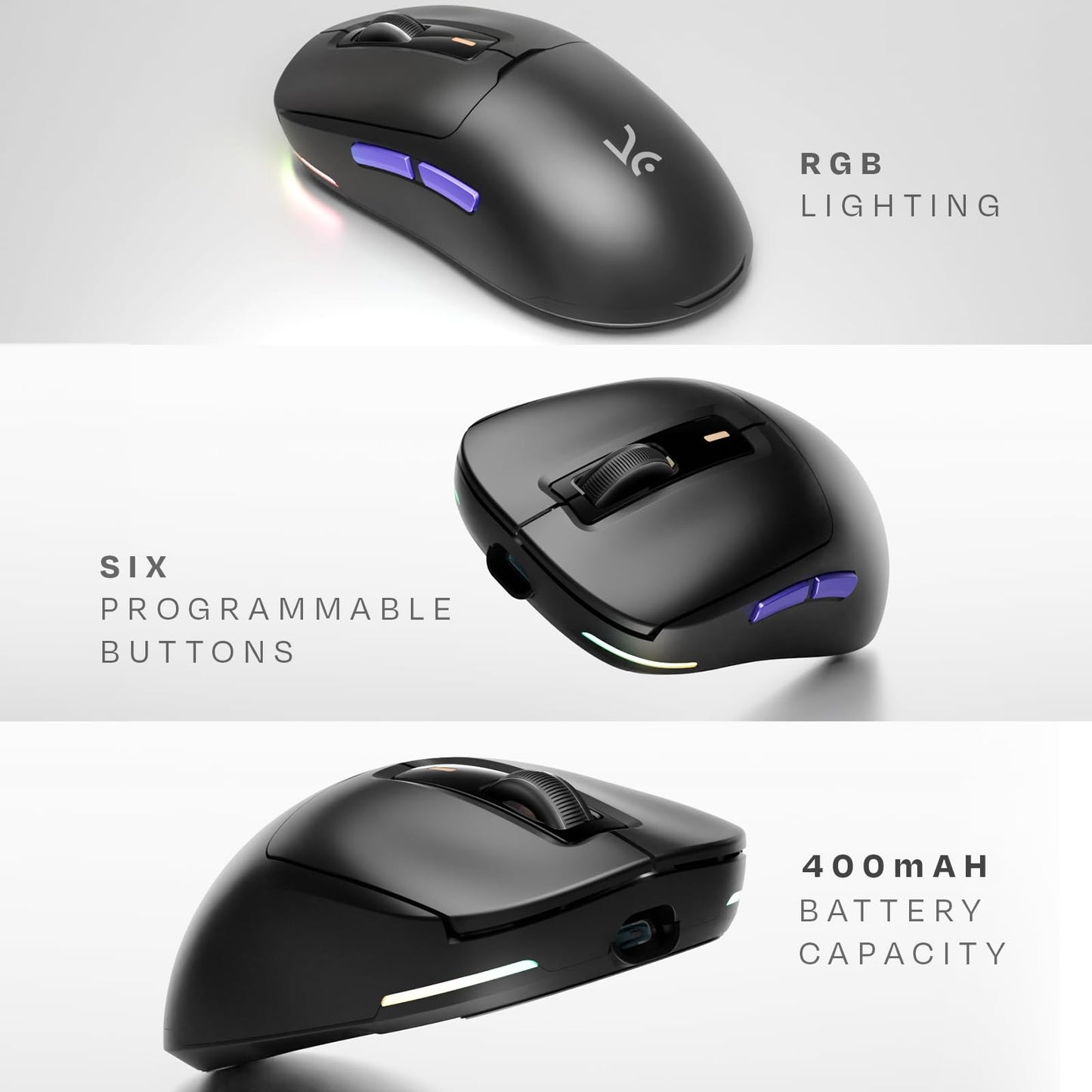 Kreo Pegasus 58 GMS Ultra Lightweight Wireless Gaming Mouse, Top PixArt Sensor, 6 Programmable Buttons, Bluetooth, 2.4GHz Connectivity Gaming Mouse, DPI Upto 26000, Software Included (Pegasus-Black)