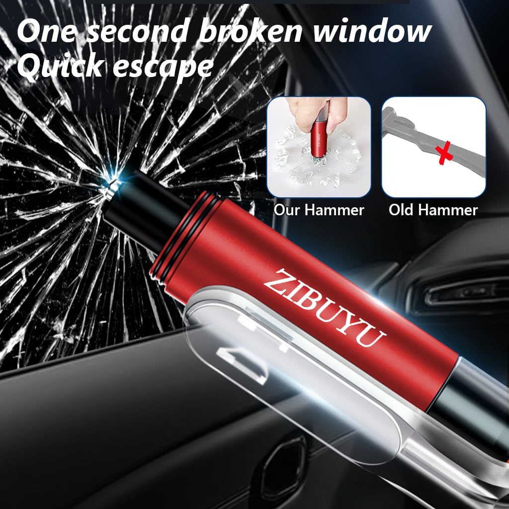 ZIBUYU� Car Emergency Window Breaker Seat Belt Cutter, Aluminium Alloy Car Glass Breaker with LED, Keychain Automotive Car Safety Hammer Escape Tools