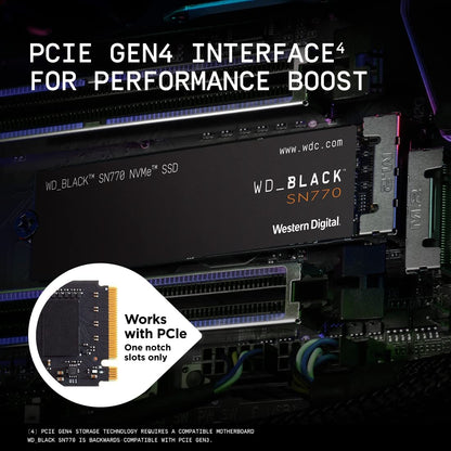 Western Digital WD Black SN770 NVMe 2TB, Upto 5150MB/s, 5Y Warranty, PCIe Gen 4 NVMe M.2 (2280), Gaming Storage, Internal Solid State Drive (SSD) (WDS200T3X0E)