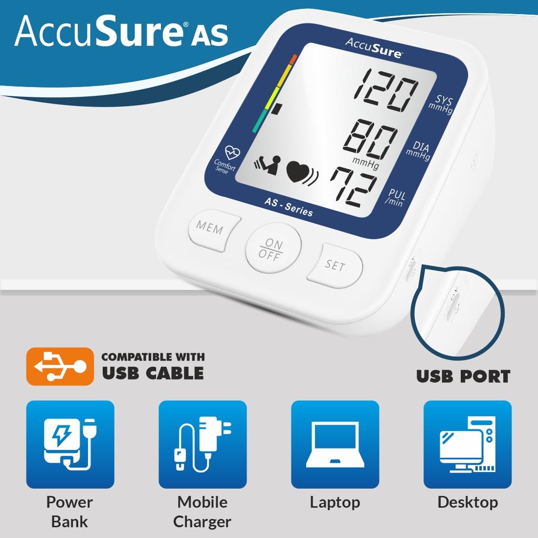 AccuSure AS Series Automatic and Advance Feature Blood Pressure Monitoring System, White