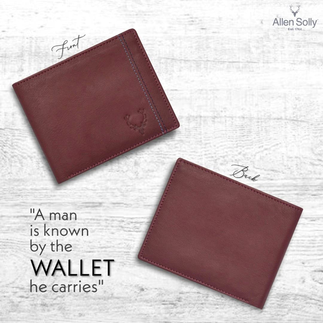 Allen Solly Bi Fold Slim & Light Weight Genuine Leather Men's Stylish Casual Wallet Purse with Card Holder Compartment (Maroon)