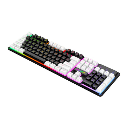 Ant Esports MK1400 Pro Backlit Membrane Wired Gaming Keyboard with Mixed Colour Lighting, White & Black Keycaps, Double Injection Key Caps - Black