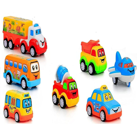 Royal Hub Exclusive, Non Toxic Unbreakable Automobile Car Toy Set, Pull Back Car Truck Toy Aeroplane Set for Kids Boy and Girl, Pack of 7, Multicolor