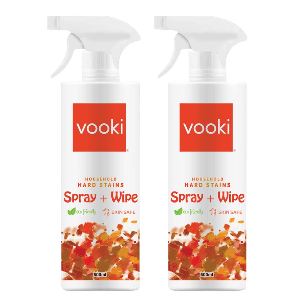 Vooki Ecofriendly Hard Stains Spray and Wipe for Toughest House Hold Stains, 500ml - (Pack of 2)