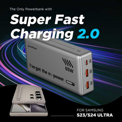 Stuffcool Major Ultra 65W PD Super Fast Charging 20000mAh Powerbank Supports Super Fast Charging 2.0, Charges macbooks, laptops, DSLRs and Gaming Console