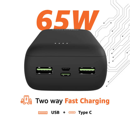 Amazon Basics 27000 mAh 65W Ultra Fast Charging Power Bank | Type C Power Delivery (Input & Output) | Quick Charge | Two-Way Fast Charging(Black)