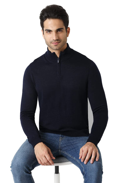 Van Heusen Athleisure Men Sweater - Merino Wool Acrylic Blend - High Neck, Half Zip, Long Sleeve