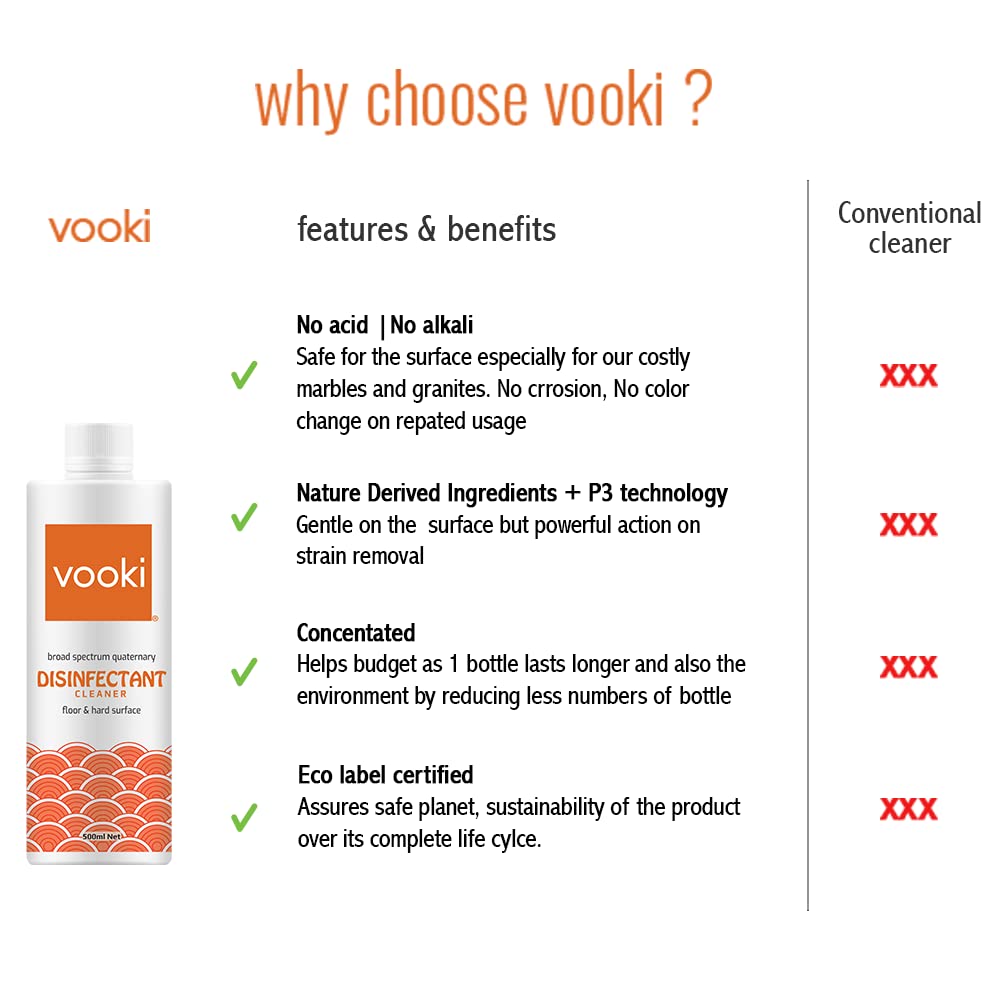 Vooki Ecofriendly Multipurpose Floor & Hard Surface Disinfectant Cleaner, Green Chemistry - 500 ml Each (Pack of 2)