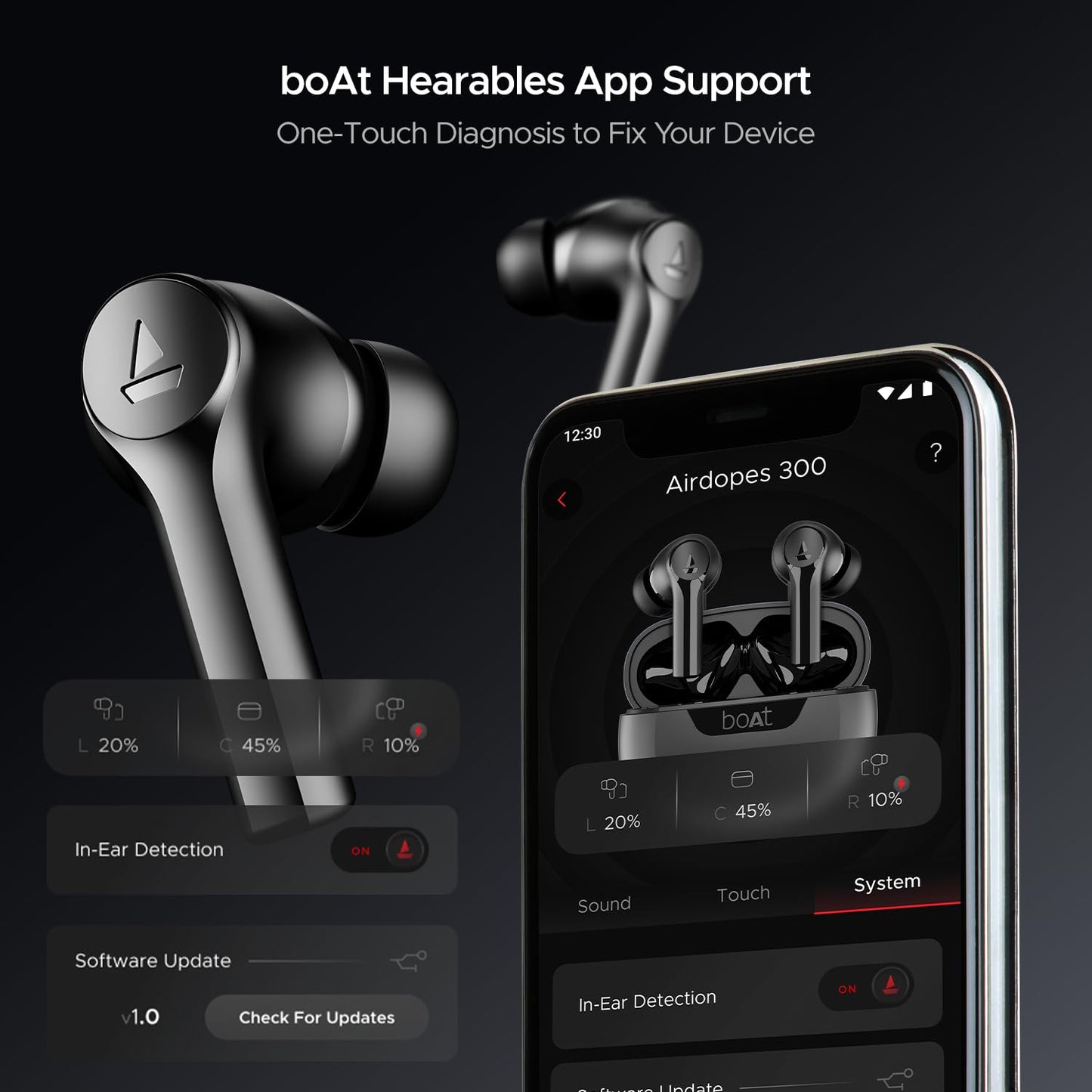 boAt Airdopes 300 Premium Truly Wireless in-Ear Earbuds with 4 Mics AI-ENx Spatial Audio,50HRS Playtime,Multipoint Connection,ASAP Charge, Hearables App, IPX4, BT v5.3 Ear Buds TWS (Gunmetal Black)