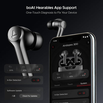 boAt Airdopes 300 Premium Truly Wireless in-Ear Earbuds with 4 Mics AI-ENx Spatial Audio,50HRS Playtime,Multipoint Connection,ASAP Charge, Hearables App, IPX4, BT v5.3 Ear Buds TWS (Gunmetal Black)