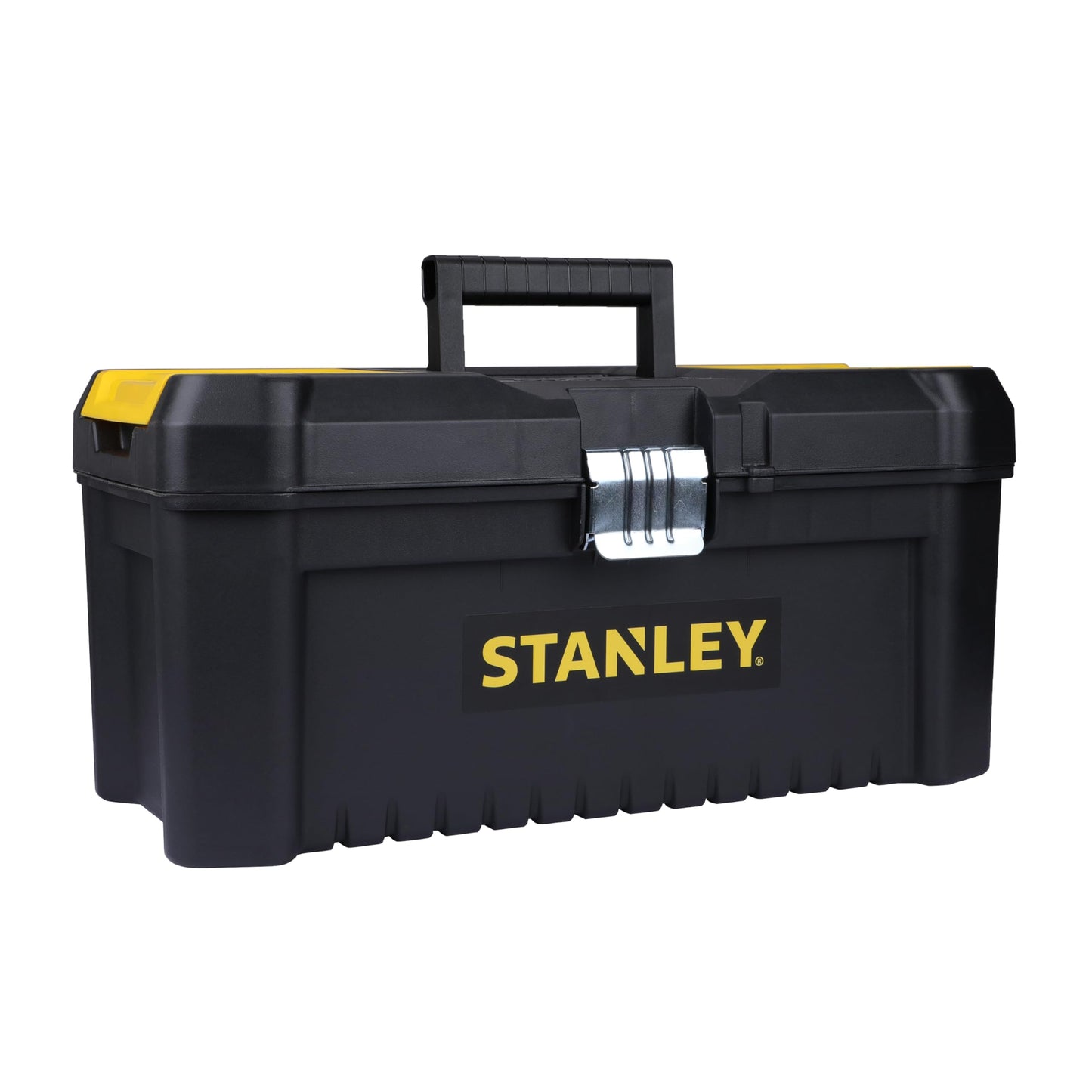 STANLEY 19'' Essential Tool Box with Metal Latch (Black and Yellow) & 70-482 8'' Sturdy Steel Combination Plier Double Sleeve (Yellow and Black) & 12''/300mm Stilson Type Pipe Wrench