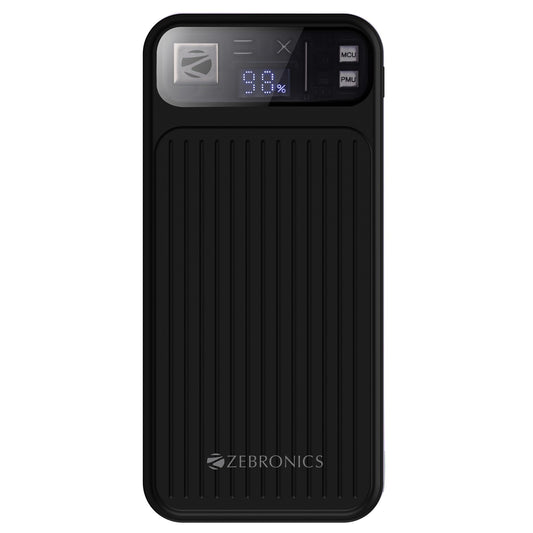 ZEBRONICS MB10000S13 Power Bank, 10000 mAh, Rapid Charge, 22.5W Output, Dual USB Output, PD 3.0 Type C, Built in Protections, Percentage Indicator, Made in India (Black)