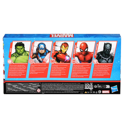 Marvel 6-Inch (15 CM) Hulk, Captain America, Iron Man, Spider-Man, & Black Panther Action Figure Set with Shield Accessory, Super Hero Toys, Ages 4+