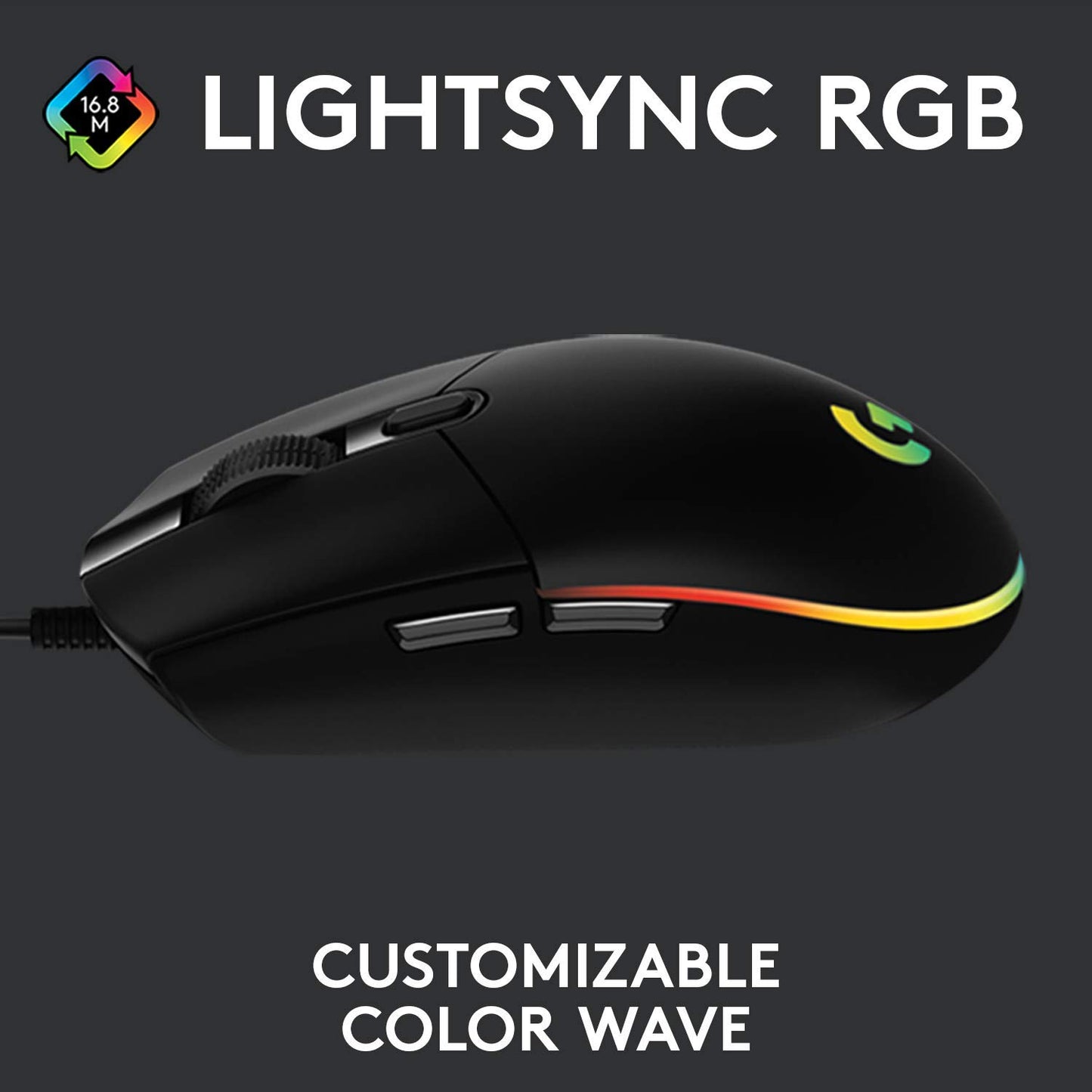 Logitech G102 USB Light Sync Gaming Mouse with Customizable RGB Lighting, 6 Programmable Buttons, Gaming Grade Sensor, 8K DPI Tracking, 16.8mn Color, Light Weight - Black