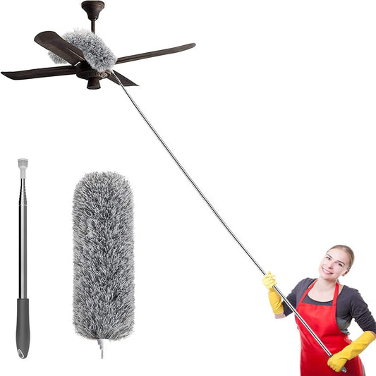 SHAYONAM Microfiber Feather Duster Bendable & Extendable Fan Cleaning Duster with 100 inches Expandable Pole Handle Washable Duster for High Ceiling Fans,Window Blinds, Furniture (Standard)/*-