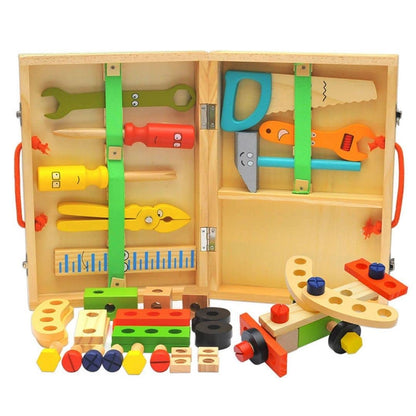 NESTA TOYS - Wooden Tool Kit Set with Tool Box | Pretend Play Portable Construction Tools Kit Toys for Kids | 33 Piece (3-8 Years)