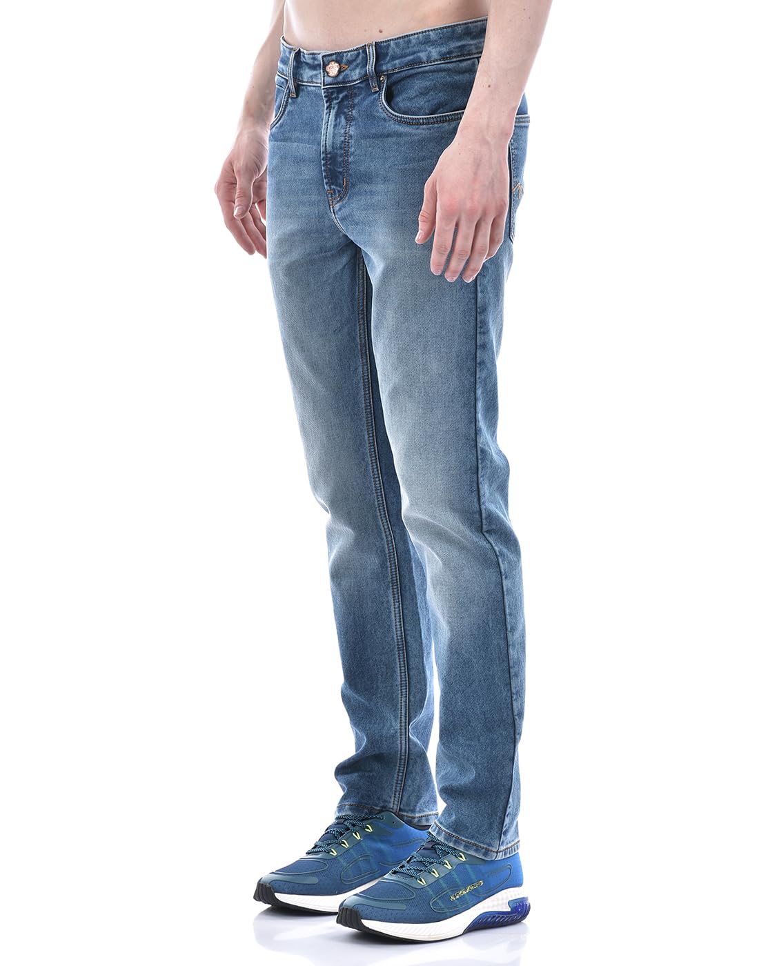 Numero Uno Mens Slim Fit Mid Blue Heavy Wash Sustainable Jeans