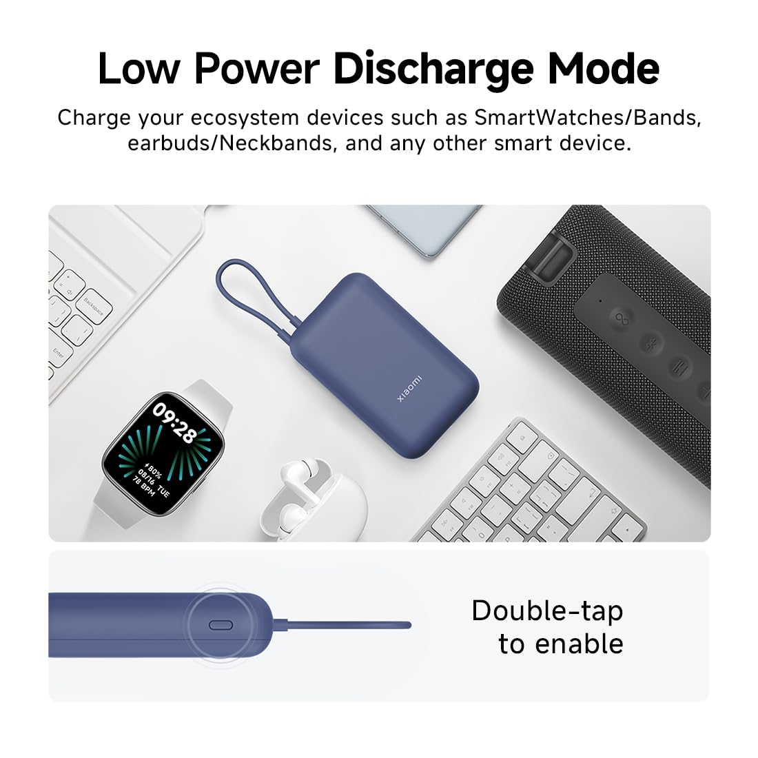 Xiaomi Pocket Power Bank 10000mAh 22.5W Fast Charging|Inbuilt Cable|Slim & Compact|Power Delivery|QC 3.0|Type-C Input & Output|3 Output Ports|Blue|Supports Android,Apple,Tablets,Earbuds,Watches