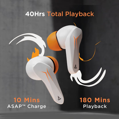 boAt Immortal 121 in Ear TWS Earbuds with Beast Mode(40ms Low Latency) for Gaming, 40H Playtime, Blazing LEDs, Quad Mics ENx Signature Sound, ASAP Charge(10 Mins= 180 Mins)(White Sabre)