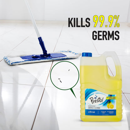 Amazon Brand - Presto! Disinfectant Surface/Floor Cleaner - 5 L (Citrus)|Kills 99.9% Germs