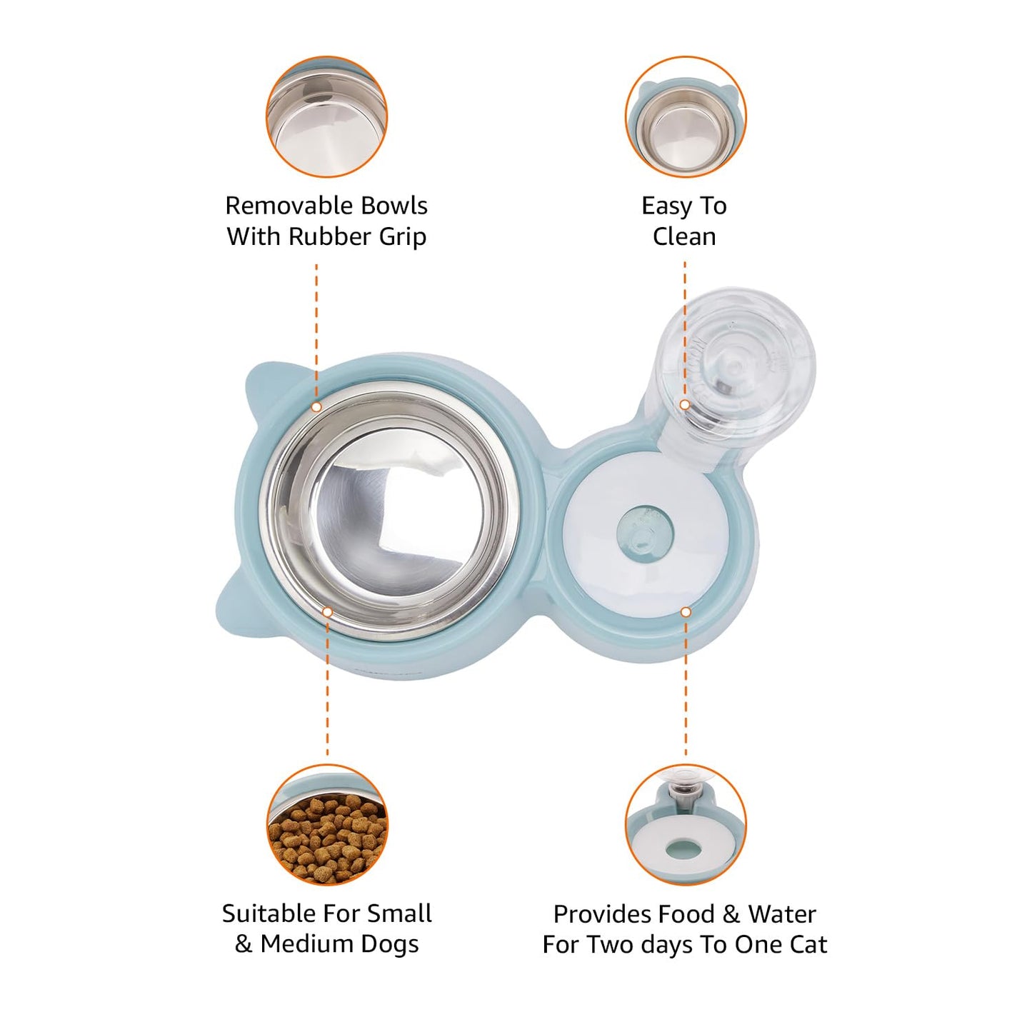 amazon basics 2 In1 Pet Feeder Food and Water Dispenser|Stainless Steel Bowl|Automatic Water Dispensing Mechanism|Suitable for Cats and Dogs,?32 cm,H_22 cm,W_16.5 cm