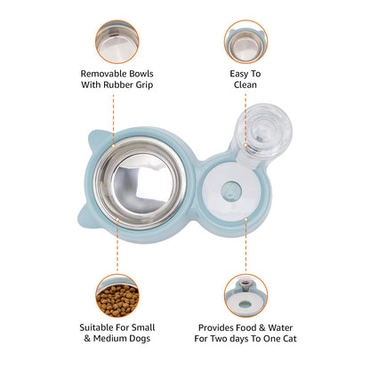 amazon basics 2 In1 Pet Feeder Food and Water Dispenser|Stainless Steel Bowl|Automatic Water Dispensing Mechanism|Suitable for Cats and Dogs,?32 cm,H_22 cm,W_16.5 cm