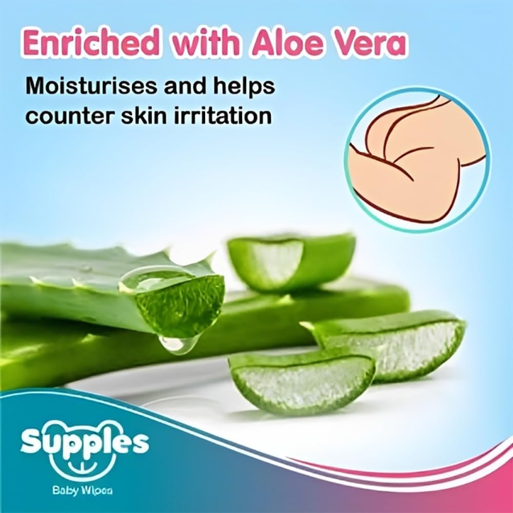 Amazon Brand - Supples Baby Wet Wipes With Aloe Vera And Vitamin E - 72 Wipes/Pack (Pack Of 9)