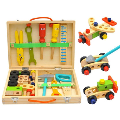 NESTA TOYS - Wooden Tool Kit Set with Tool Box | Pretend Play Portable Construction Tools Kit Toys for Kids | 33 Piece (3-8 Years)