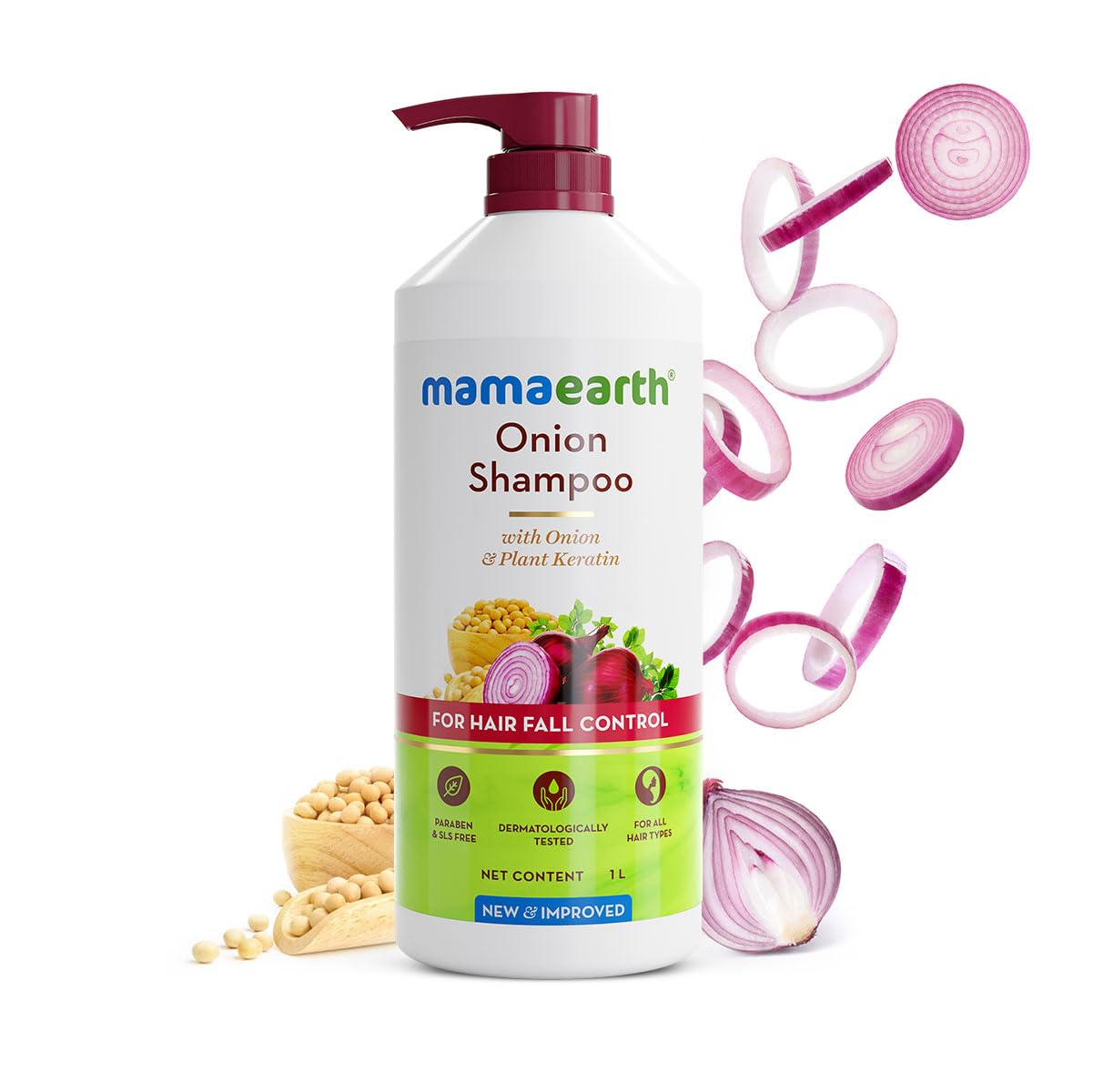 Mamaearth Onion Shampoo for Hair Growth & Hair Fall Control with Onion & Plant Keratin - 1 Litre