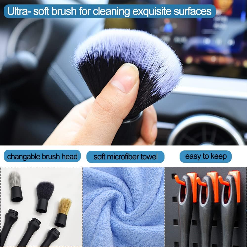 Car Duster Brush Set,Fine Bristle Brushes for Car Interior Detailing, Soft Bristles Cleaning Brush Dusting Tool for Dashboard, Wheel, Window, Keyboard, Air Conditioner