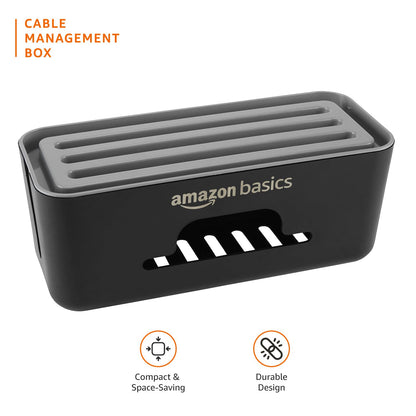 Amazon Basics - Cable Management Box with Mobile Stand - Power Strip, Cords, Wires | Surge Protector Hiding Cover Organizer for Home, Office (Black)