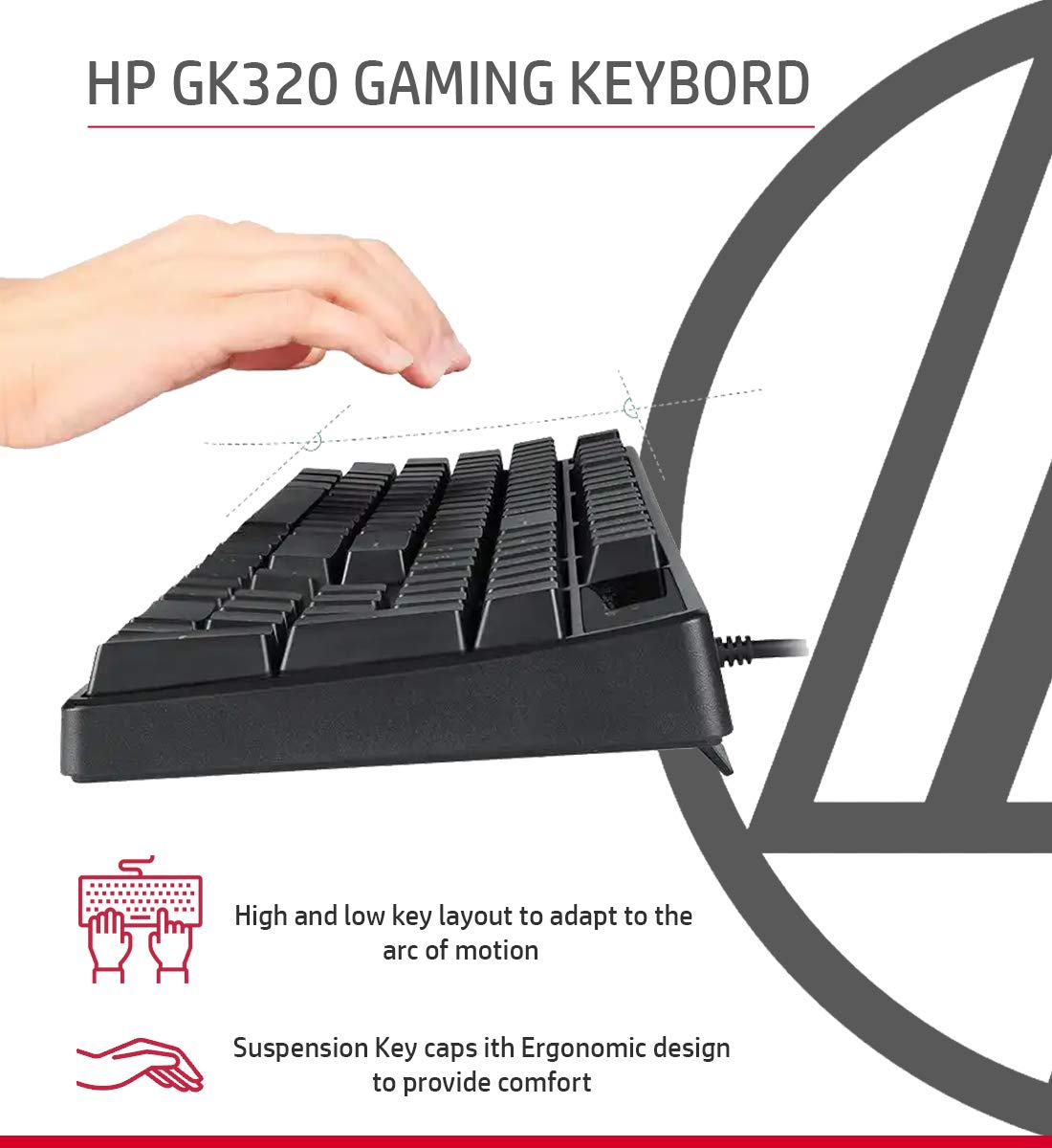 HP GK320 Wired Full Size RGB Backlight Mechanical Gaming Keyboard, 4 LED Indicators, Mechanical Switches, Double Injection Key Caps, and Windows Lock Key