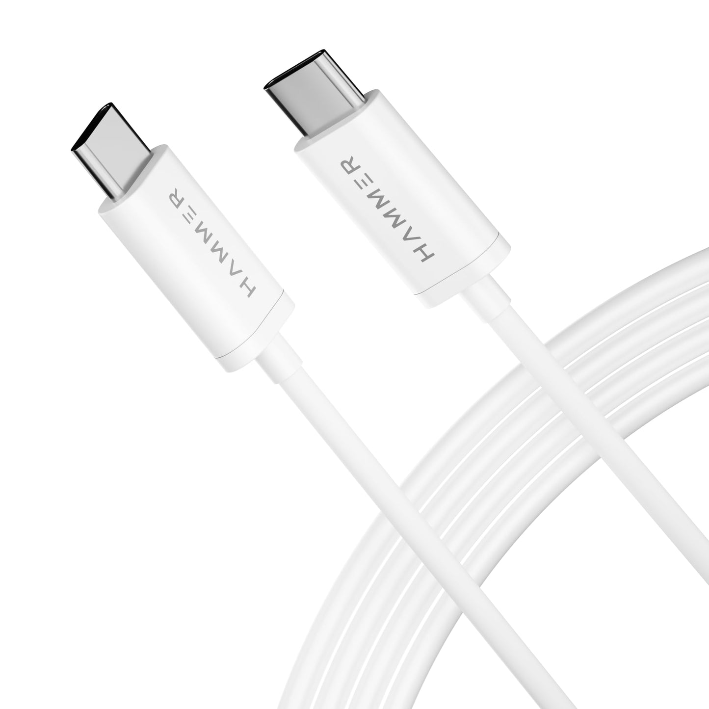 HAMMER 1.5 Meter Type C to Type C 5A (100W) PD Fast Charging Cable with EMK Chip, Rapid Data Transfer, Anti-Breakage Wire, Compatible with all C-Type Enabled Devices (White)