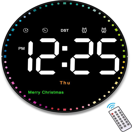 Monomine Digital Wall Clock,10" Digital Clock Large Display with Remote Control,Adjustable Brightness, Calendar, Temperature, 12/24 H, for Living Room Office Bedroom (Cable Oprated)