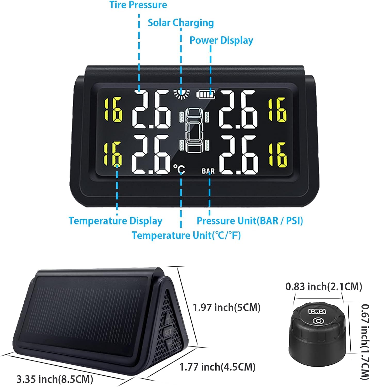 Skyshop® Solar A280 TPMS (Car Tire Pressure Monitoring System) (External SENSORS)