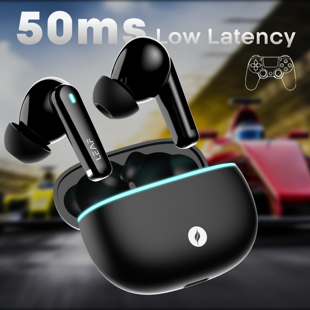 Leaf Buds X121 True Wireless in Ear Earbuds Ai Sound App, 30H Playtime, Quad Mic with Enc, 50Ms Low Latency, Fast Charging(10Min=200Min), 10Mm Driver, Ipx5, Bluetooth V5.4 TWS (Carbon Black)