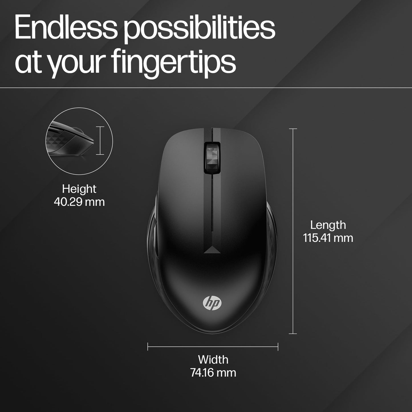 HP 430 Multi-Device Bluetooth Wireless Mouse with 4 Programmable Buttons/ 800 DPI - 4000 DPI/Fast Scrolling/Compatibility to Windows, macOS, Chrome OS/Black, 3 Years Warranty