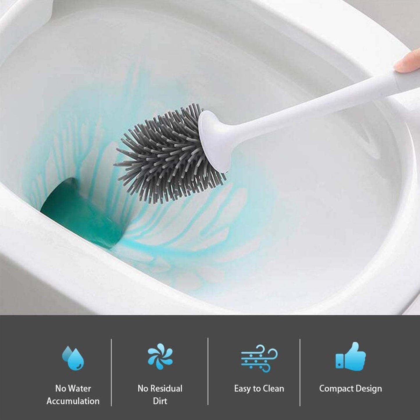 MEKEET Silicone Toilet Brush and Holder,Bathroom Toilet Brush Holder Set,Silicone Toilet Cleaning Brush Kit with Soft Bristle Brush (Flooring, White, Plastic,Rubber,Silicone,Tpr )