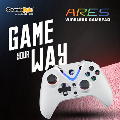 Cosmic Byte ARES Wireless Controller for PC, Magnetic Triggers, Accurate Joysticks, Dual Vibration, Backit LED Buttons, USB Extension Cable (White)