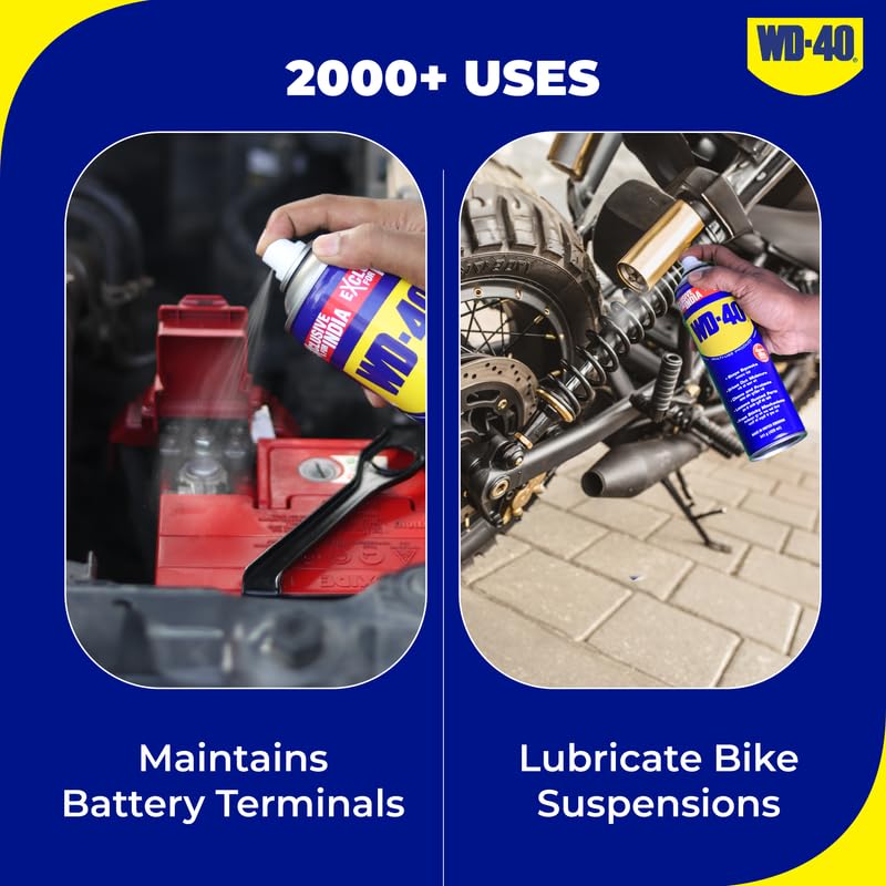 WD-40, Multipurpose Car Care Spray, 420ml Rust Remover, Lubricant, Stain Remover, Powerful Chimney Cleaner, Degreaser, and Bike Chain Cleaner & Chain Lube (Pack of 2)